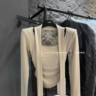 t恤辣妹短款 2025秋冬装 长袖 女性感内搭修身 上衣 纯欲u领飘带打底衫