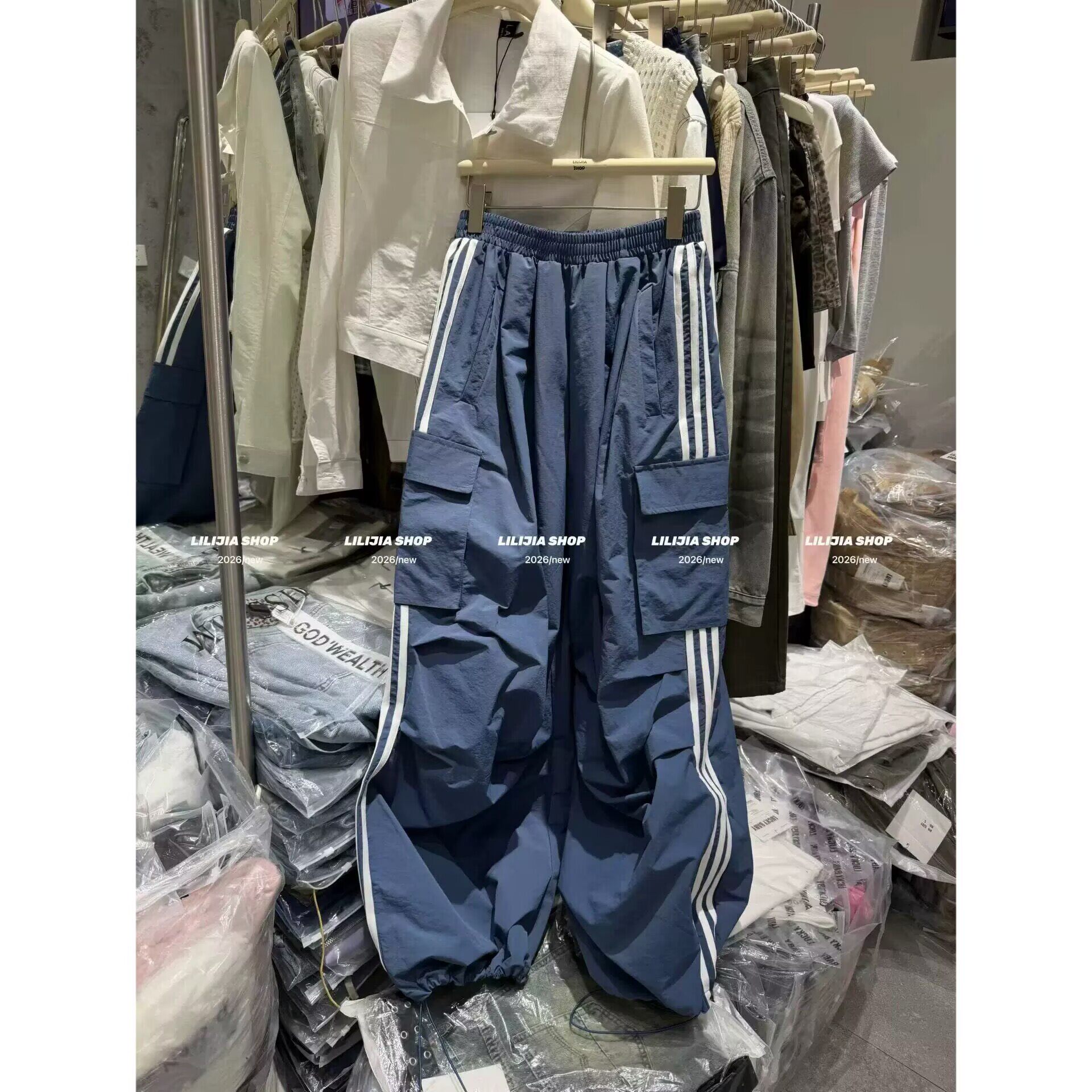 2026夏季新款设计感洋气辣妹百搭休闲口袋工装裤女高腰阔腿裤