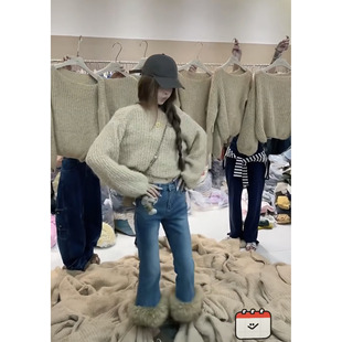 韩卡其色套头毛衣女秋冬内搭慵懒风高级感软糯针织衫巨好看上衣