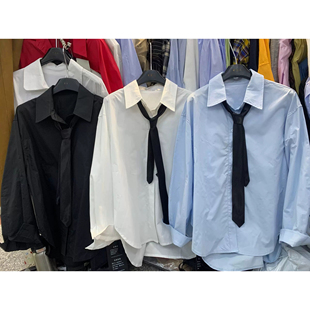 衬衫 2026春季 宽松显瘦休闲纯色长袖 韩版 上衣配领带女潮 新款