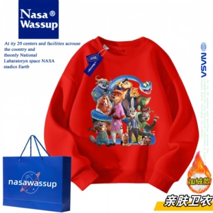 WASSUP联名疯狂动物城女童红色卫衣加绒2026新年朱迪尼克男童新年