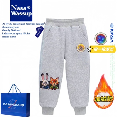 WASSUP联名疯狂动物城儿童裤子春秋冬加绒加厚男童女童卫裤运动裤