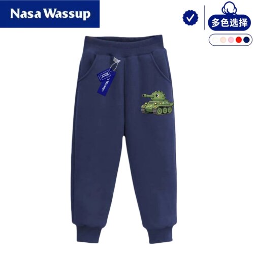 WASSUP卡通坦克图案男童卫裤运动裤长裤春秋冬季加绒男孩休闲裤子