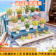 阶梯花架实木梯形单个多层落地式 脚踏花凳阳台庭院防腐白色花盆架
