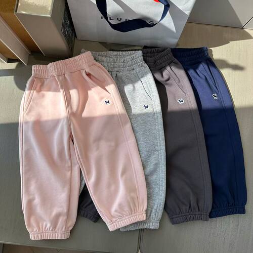 韩国100-150男女童多色棉质毛圈卫裤百搭松紧腰束脚长裤运动裤