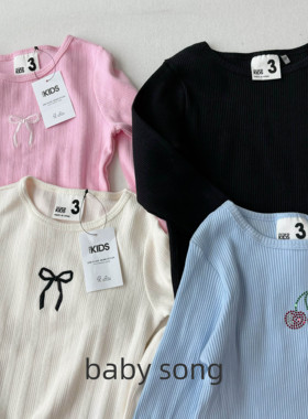 澳单cot2-10岁女童春夏新款纯棉弹力圆领纯色长袖打底衫T恤