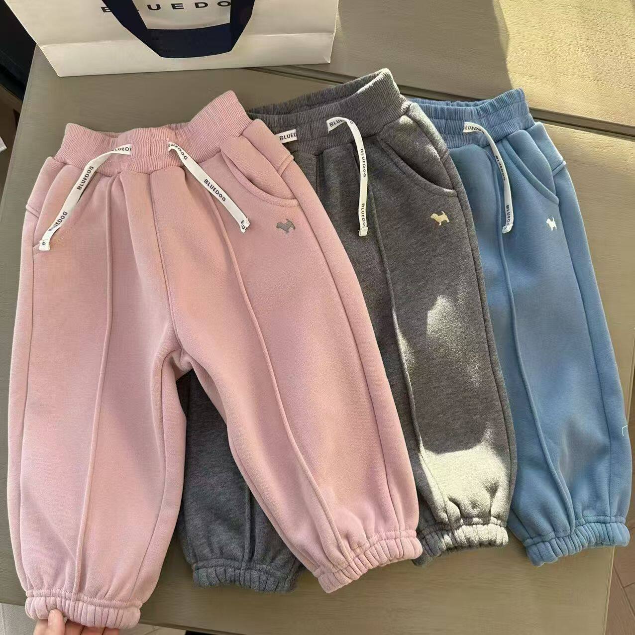 高克重客供料！韩国90-150男女童加绒松紧腰束脚运动宽松裤子