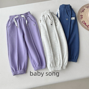 休闲卫裤 韩系100 棉质松紧腰束脚儿童运动裤 新款 160男女宝25秋季