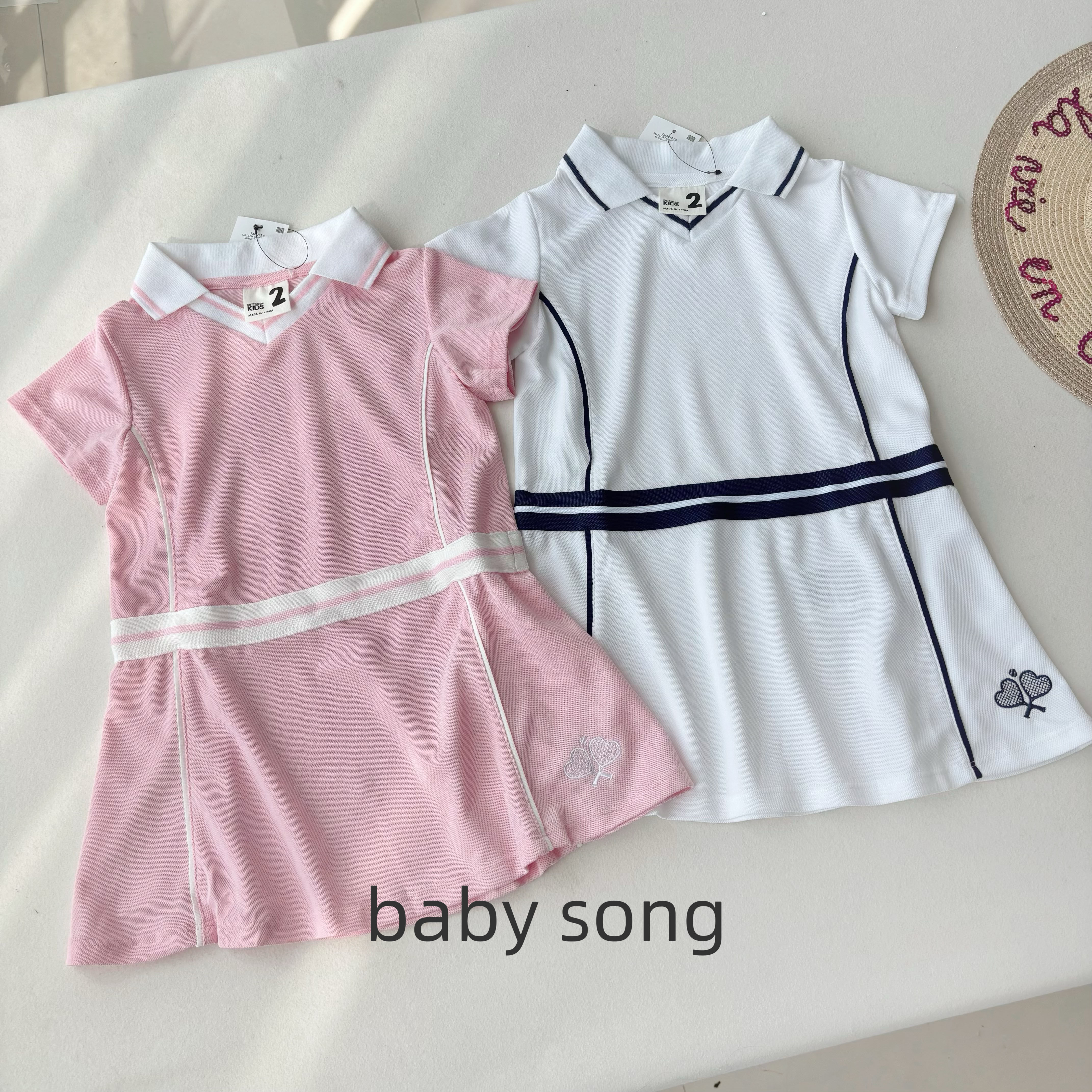 凉感运动风～澳单cot2-10岁女童26夏季学院网球裙翻领短袖连衣裙