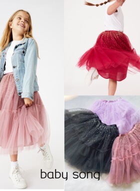 澳单cot1-8岁女宝儿童圣诞仙女公主亮片闪亮星空半身裙中长款腰裙