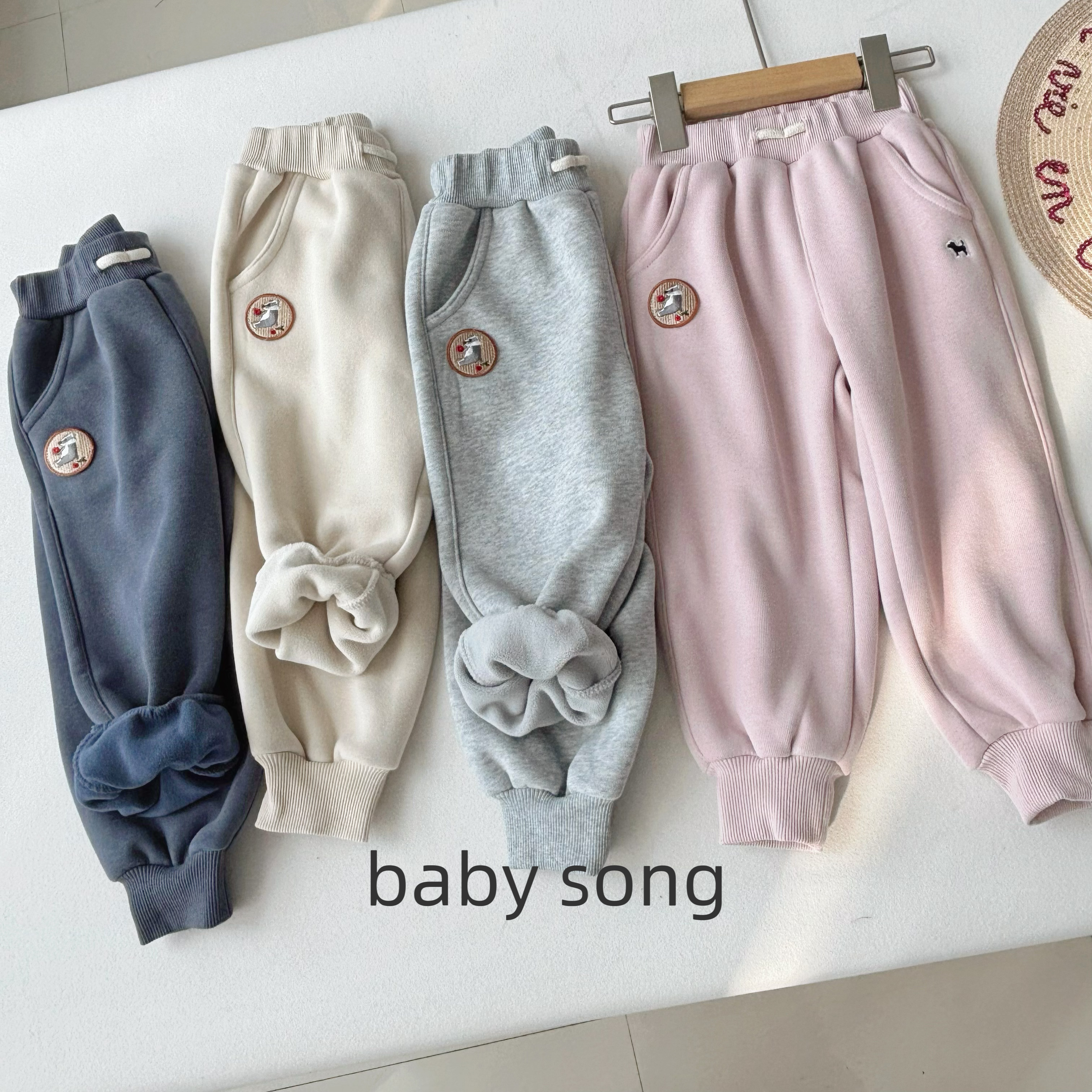 韩系90-150儿童25秋冬新款儿童柔软松紧腰运动休闲加绒卫裤