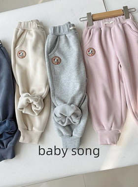 韩系90-150儿童25秋冬新款儿童柔软松紧腰运动休闲加绒卫裤