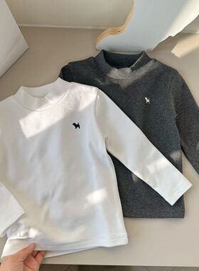 客供料～韩系100-150男女宝25秋冬儿童纯棉基础半高领长袖打底衫