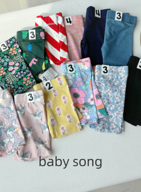 澳单cot2-10岁女童25春夏新款纯棉弹力花朵印花五分打底裤短裤