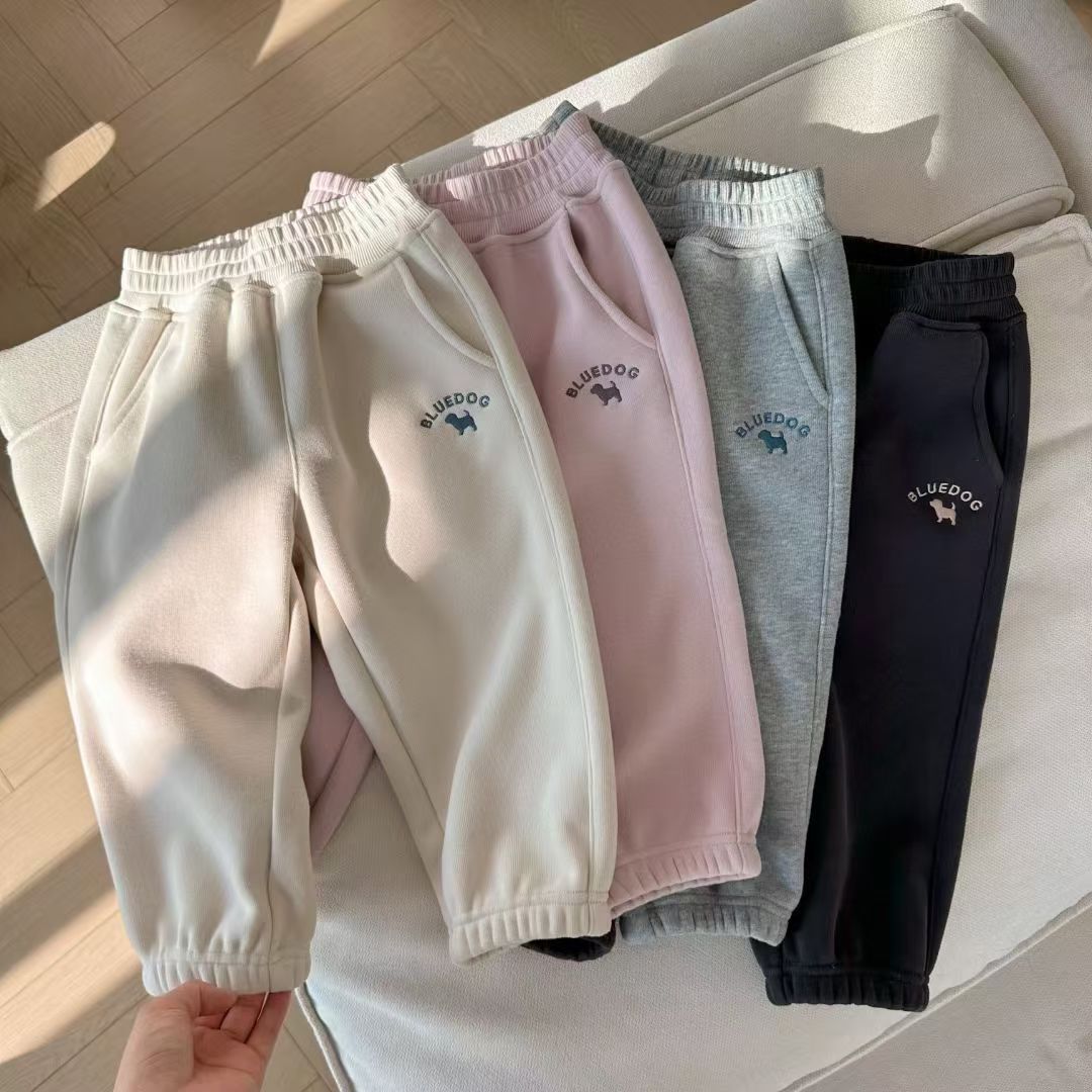 韩系90-150男女宝25秋冬新款儿童柔软松紧腰运动休闲加绒卫裤