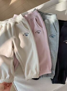 韩系90-150男女宝25秋冬新款儿童柔软松紧腰运动休闲加绒卫裤