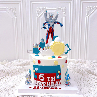 儿童奥特生日蛋糕摆件卡通赛罗泽塔戴卡可动人偶玩具装饰男孩礼物