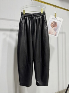 香蕉裤 秋冬新款 休闲弯刀裤 进口全植鞣头层绵羊皮九分裤 真皮皮裤