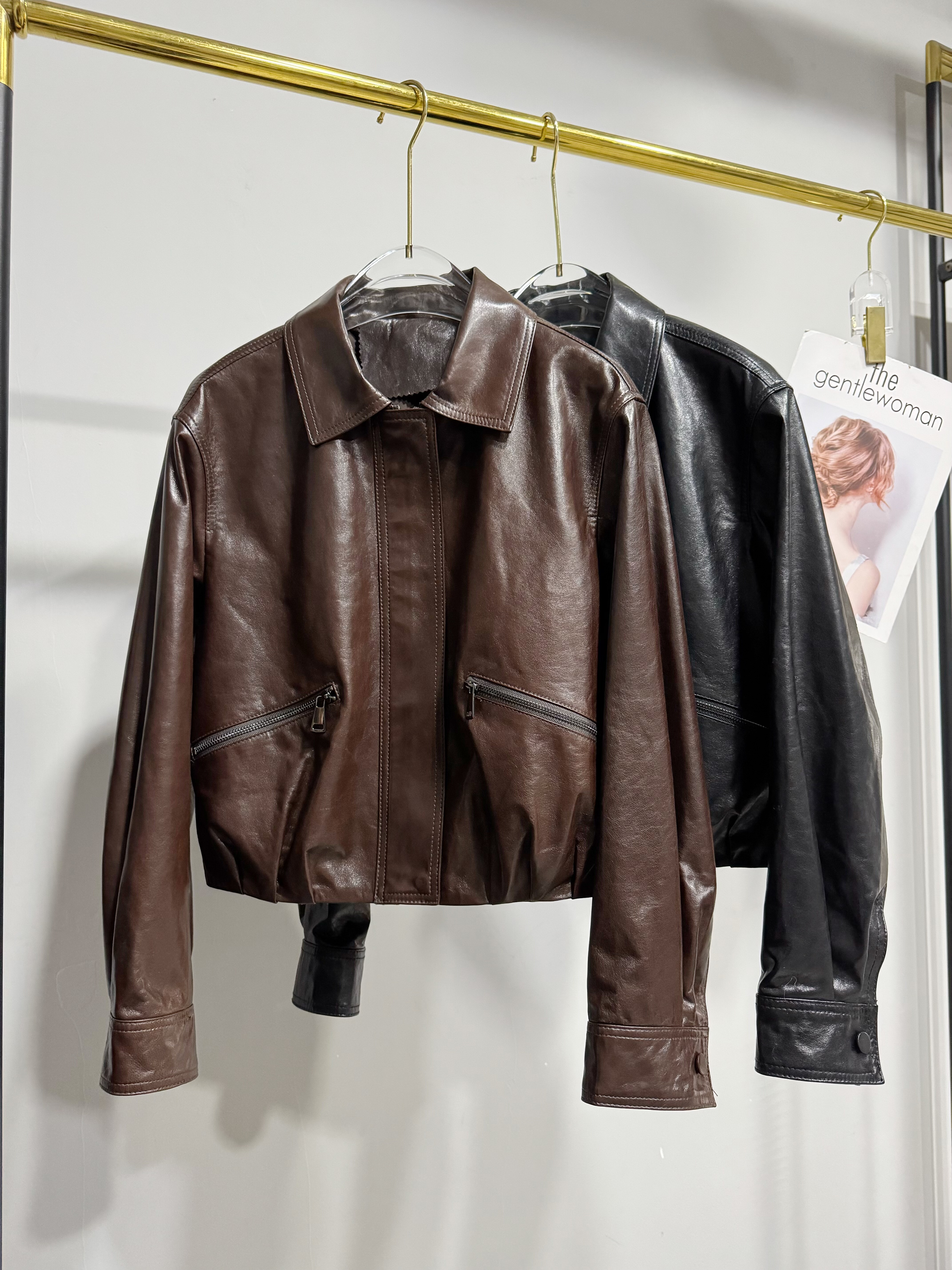 2026春新款进口油蜡头层绵羊皮皮衣短外套夹克女上衣,女装/女士精品,皮衣,淘宝优惠券,粉丝福利购,淘宝优惠卷