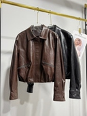 2026春新款 进口油蜡头层绵羊皮皮衣短外套夹克女上衣