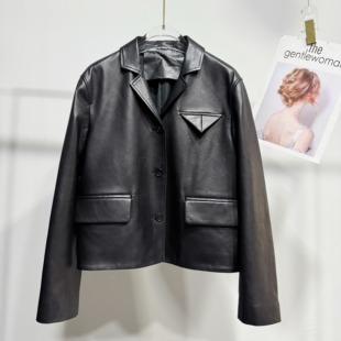 2026春新款 上衣 进口头层植鞣绵羊皮皮衣短外套夹克女西装