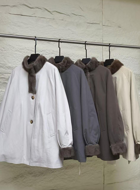 欧货巴恩风秋冬水貂羽绒服夹克外套大翻领可拆皮草派克服鹅绒服