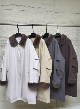 欧货巴恩风秋冬水貂羽绒服外套大翻领皮草派克服鹅绒服毛领可拆
