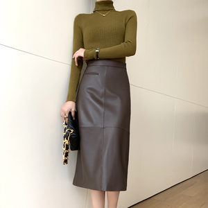 秋冬新款真皮皮裙女头层绵羊皮半身裙高腰包臀百搭直筒A字裙中长
