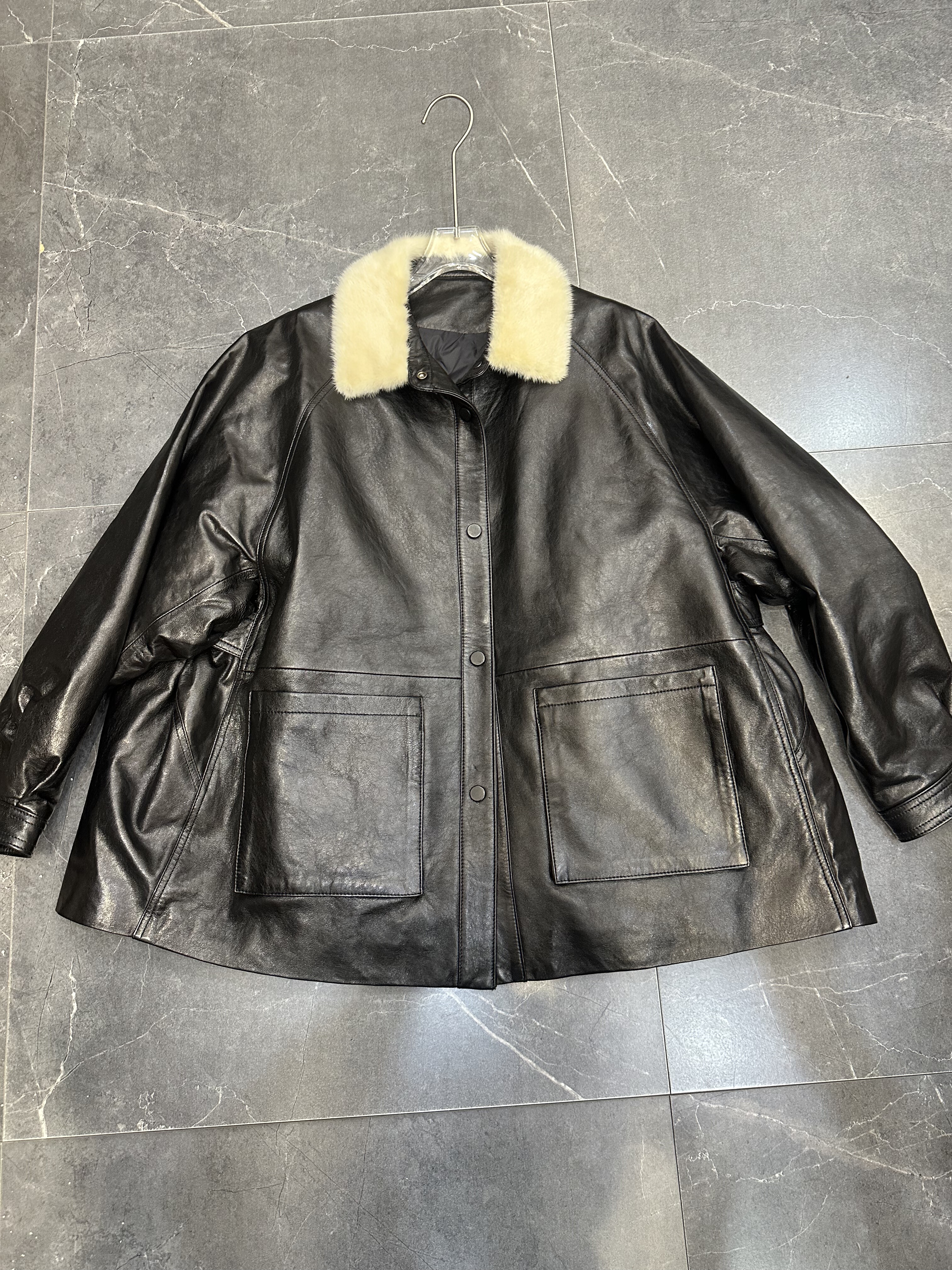 秋冬新款进口冷萃油蜡头层绵羊皮鹅绒服水貂毛领羽绒外套
