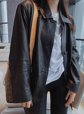 真皮皮衣外套女进口头层绵羊皮全植鞣皮机车服夹克中长风衣上衣
