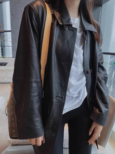 真皮皮衣外套女进口头层绵羊皮全植鞣皮机车服夹克中长风衣上衣