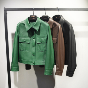 新款 真皮皮衣头层绵羊皮休闲短外套女西装 机车夹克春季