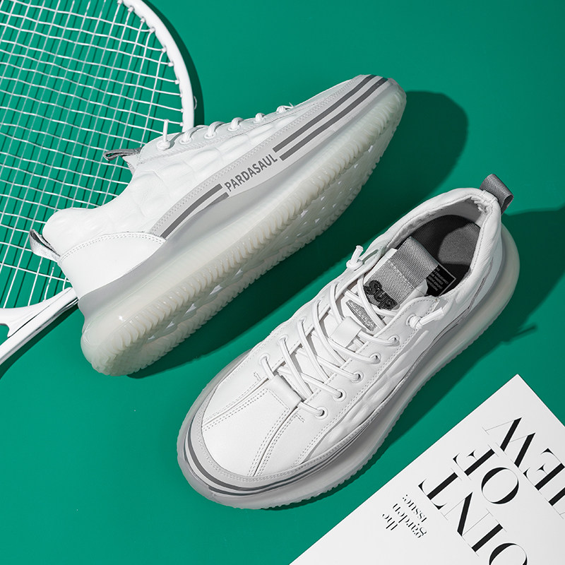 帕达索男士真皮气垫小白鞋英伦百搭厚底休闲鞋个性运动潮鞋220401