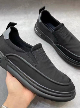 帕达索男鞋夏季轻便懒人一脚蹬休闲布鞋时尚透气潮流乐福鞋240318