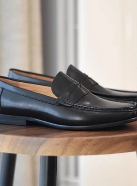 帕达索男鞋百搭英伦商务休闲皮鞋潮流透气一脚蹬懒人乐福鞋240920