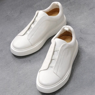 帕达索男鞋新款一脚蹬休闲鞋真皮松紧套脚板鞋厚底透气潮鞋250312