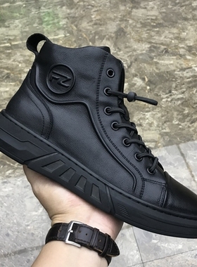 帕达索男鞋秋冬新款高帮休闲短筒靴百搭英伦风真皮高邦板鞋221041