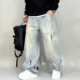 美式 2026休闲百搭直筒阔腿长裤 复古水洗做旧涂鸦浅色牛仔裤 春秋款