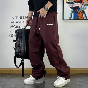 假面原创青年潮流长款直筒裤男宽松抽绳字母刺绣冬季加绒运动卫裤