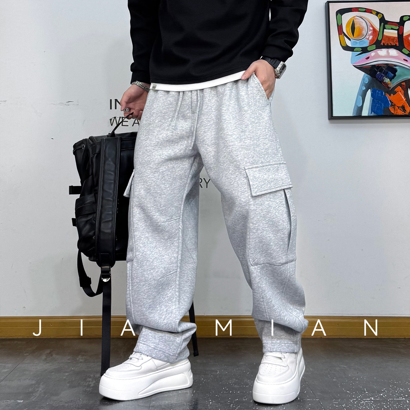 美式工装风春秋新款卫裤男宽松直筒多口袋休闲裤百搭潮流运动长裤,男装,卫裤,淘宝优惠券,粉丝福利购,淘宝优惠卷