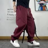 子春秋卫裤 潮牌宽松垂感直筒裤 男青年百搭三条杠拼接健身运动裤 男