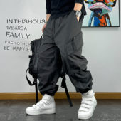 宽松抽绳束脚休闲裤 男秋季 男多口袋拉链装 美式 饰青年百搭工装 裤 款