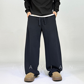简约百搭宽松直筒弯刀长裤 春夏纯色休闲裤 男潮牌抽绳垂感运动卫裤