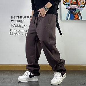 美式休闲宽松直筒刺绣针织加绒卫裤男青年百搭冬季新款健身运动裤