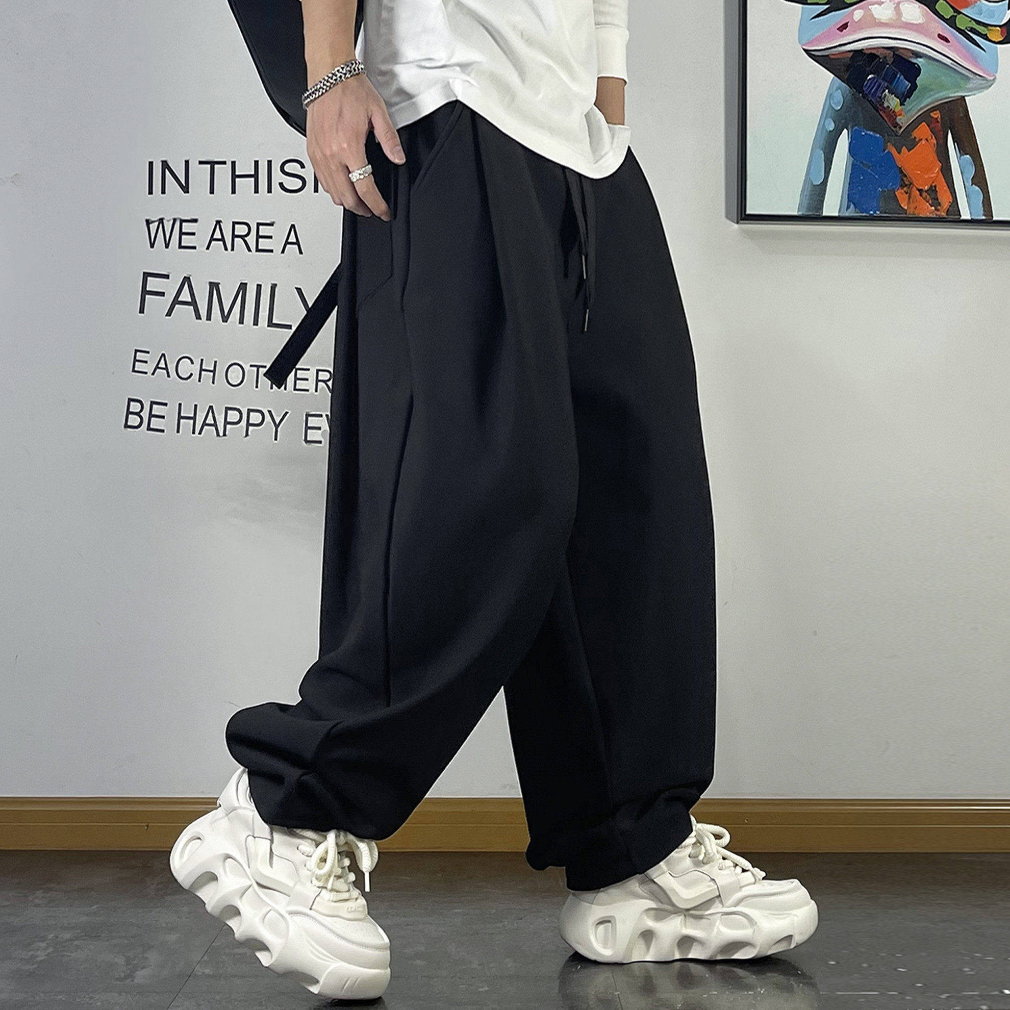 美式休闲宽松阔腿垂感卫裤男直筒裤青年百搭肥仔裤冬季简约哈伦裤,男装,卫裤,淘宝优惠券,粉丝福利购,淘宝优惠卷