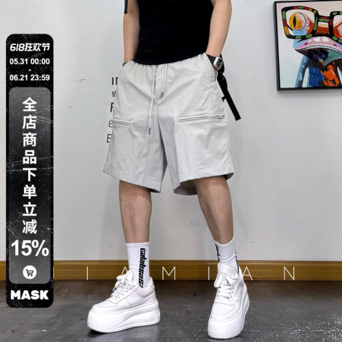 机能风工装拉链口袋休闲五分中裤