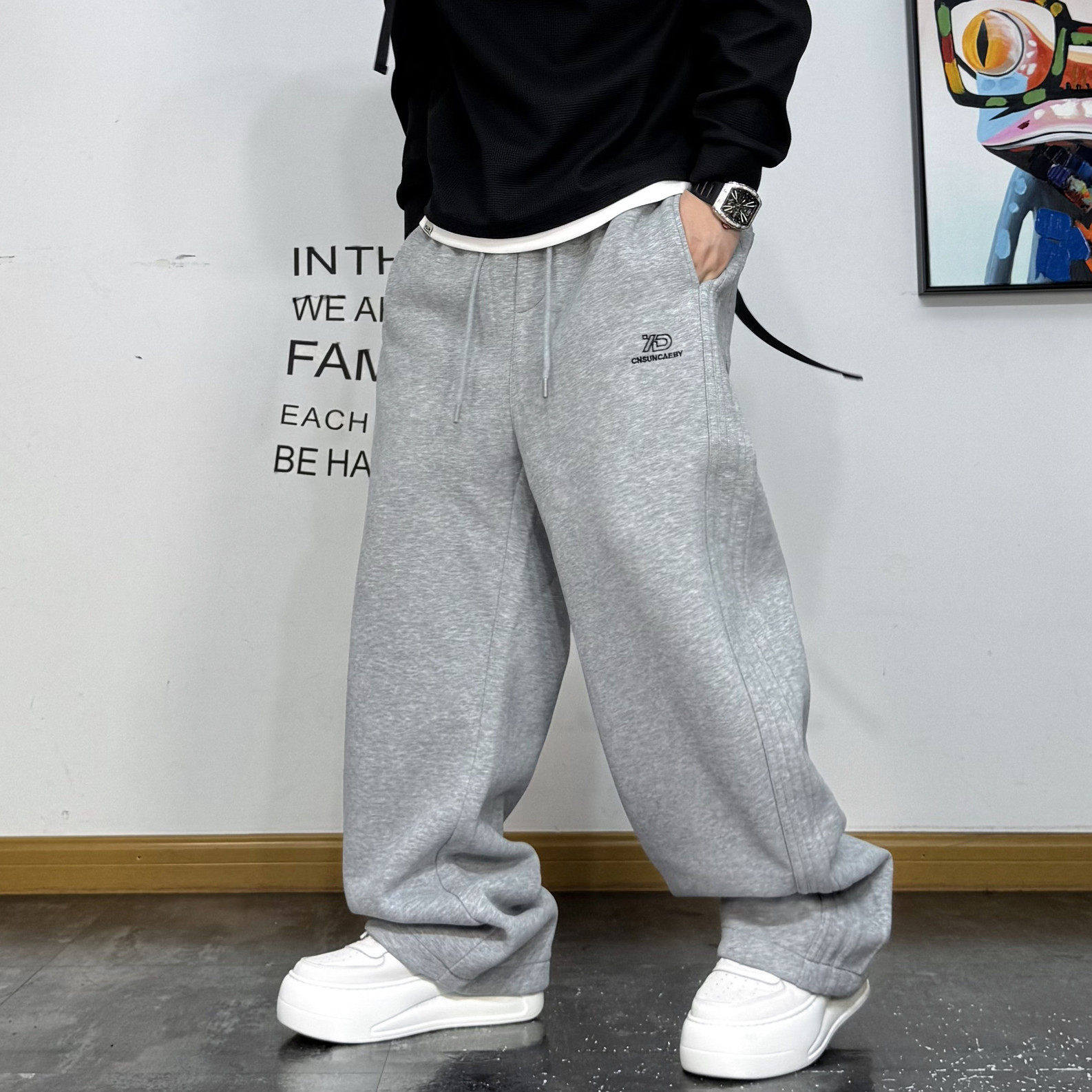 美式休闲条纹松紧腰字母绣标运动裤男秋冬新款抽绳加绒弯刀卫裤,男装,卫裤,淘宝优惠券,粉丝福利购,淘宝优惠卷