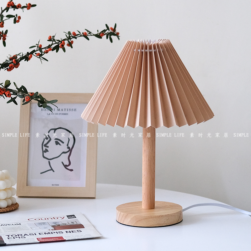 韩式复古ins风百褶灯罩民宿台灯
