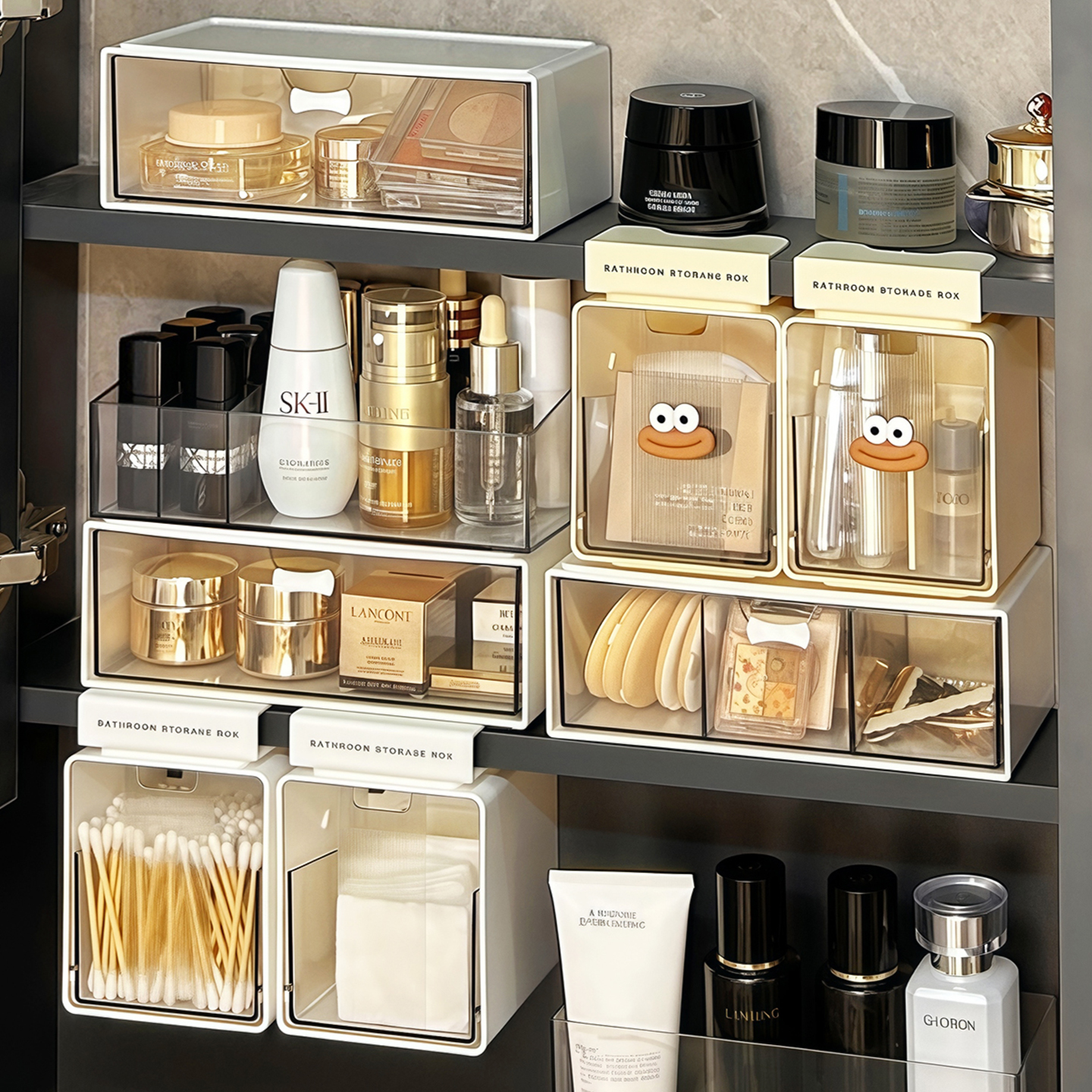 卫生间镜柜下挂收纳盒口红化妆品棉签卸妆棉整理盒浴室柜内置物架