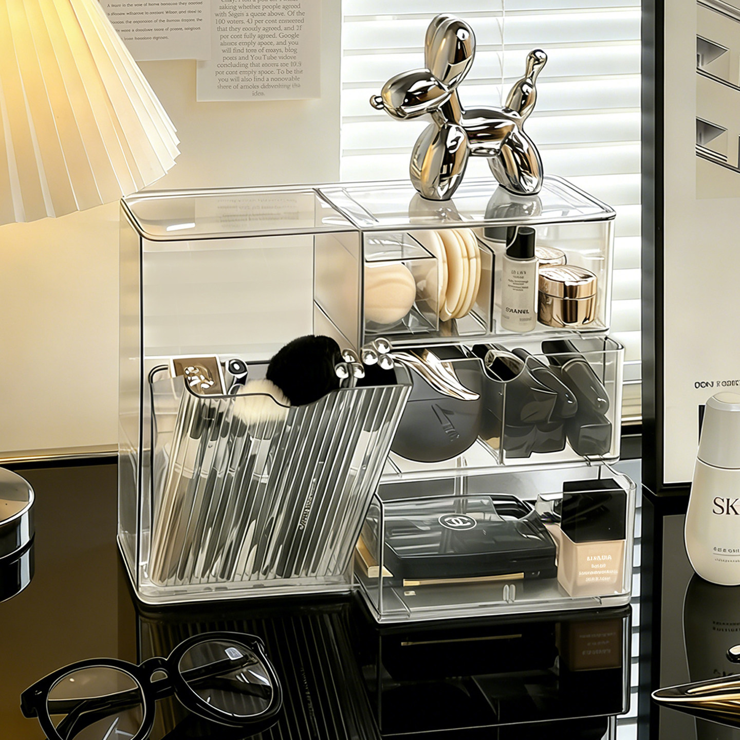 化妆刷收纳筒桌面防尘高级感口红化妆品收纳盒梳妆台护肤品置物架,收纳整理,桌面收纳盒,淘宝优惠券,粉丝福利购,淘宝优惠卷